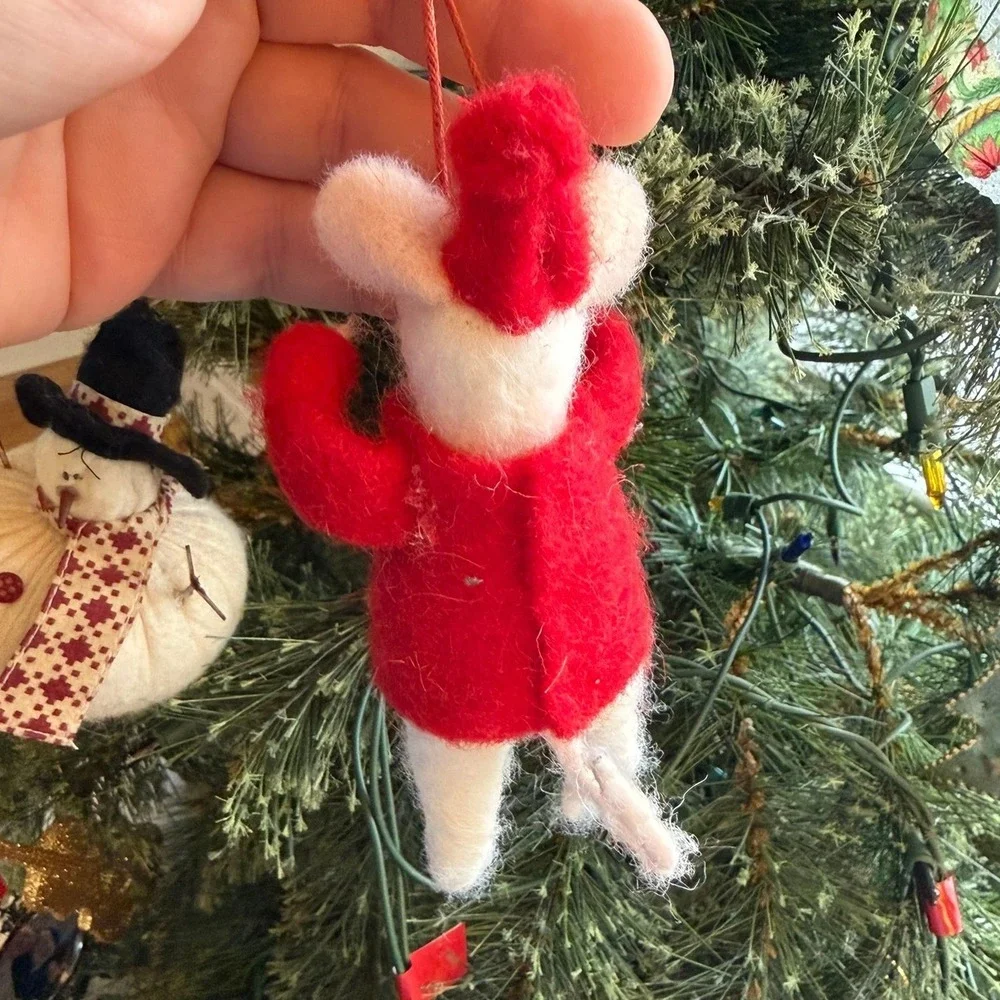 Handmade Needle Felted Christmas Mouse Ornament with Sweater and‎ Hat 100% Wool